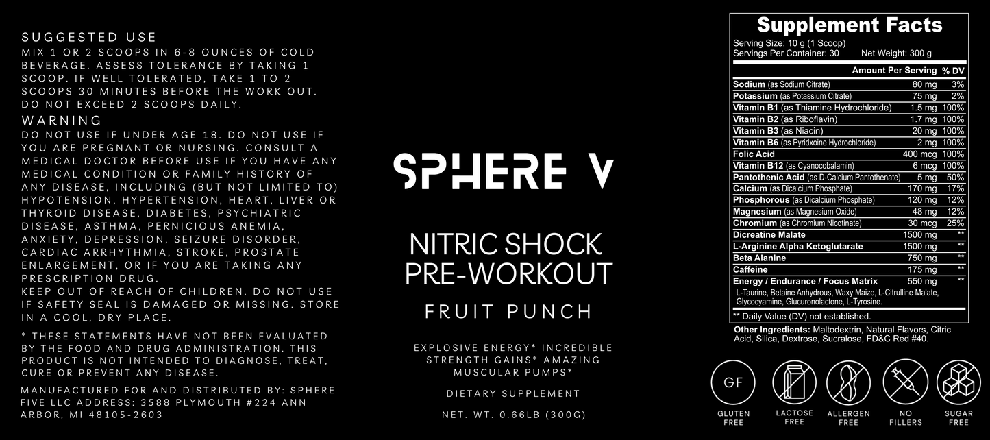 Nitric Shock Pre-Workout Powder (Fruit Punch) - Sphere Five