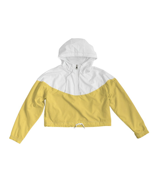 Women's White and Yellow Cropped Windbreaker - Sphere Five