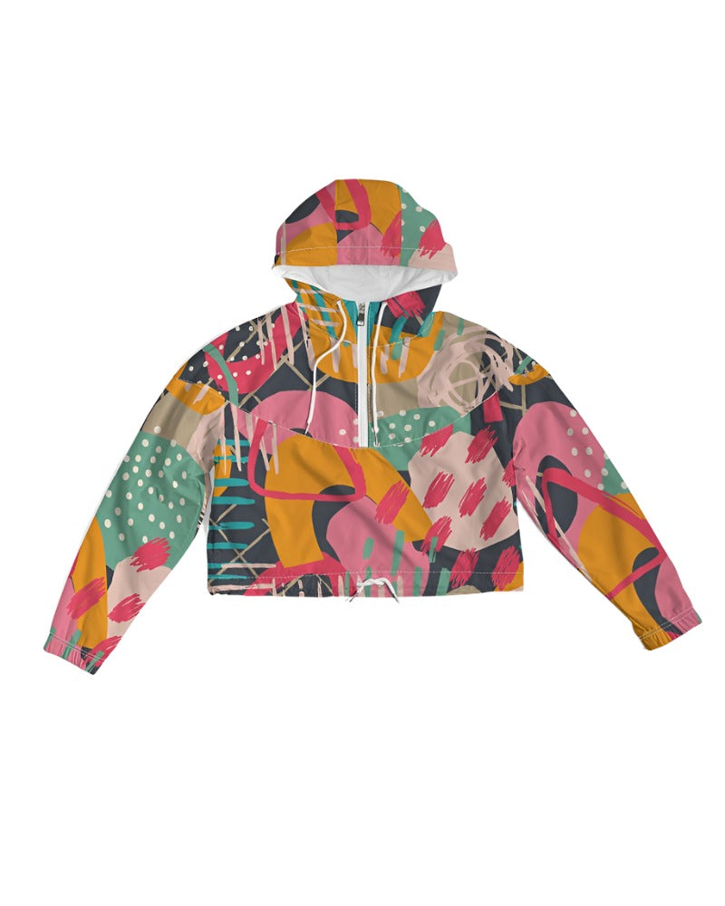 Women's Colorful abstract pattern Cropped Windbreaker - Sphere Five