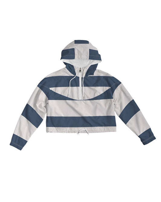 Women's Navy and Cream Striped Cropped Windbreaker - Sphere Five