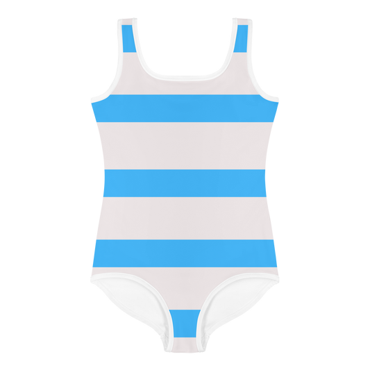 Blue and Cream Striped Little Girl's Swimsuit