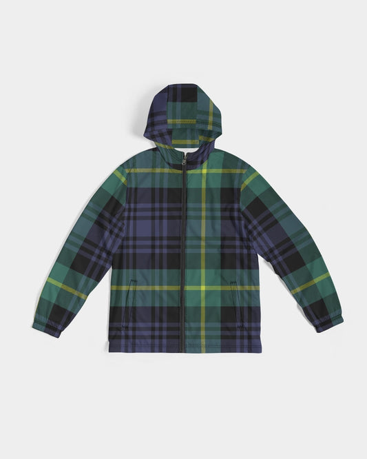 Dark blue, green, black and yellow tartan check windbreaker, sphere five