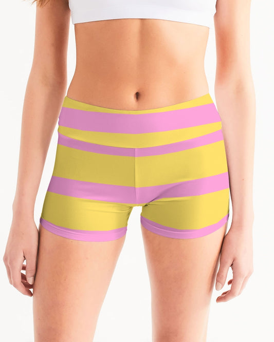 Women's pink and yellow striped  Mid-Rise Yoga Shorts - Sphere Five