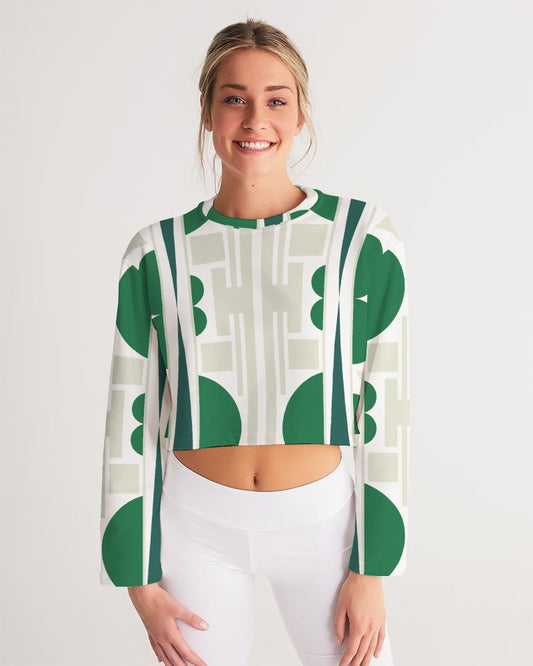 Green & Grey Art Deco Cropped Sweatshirt Sphere V