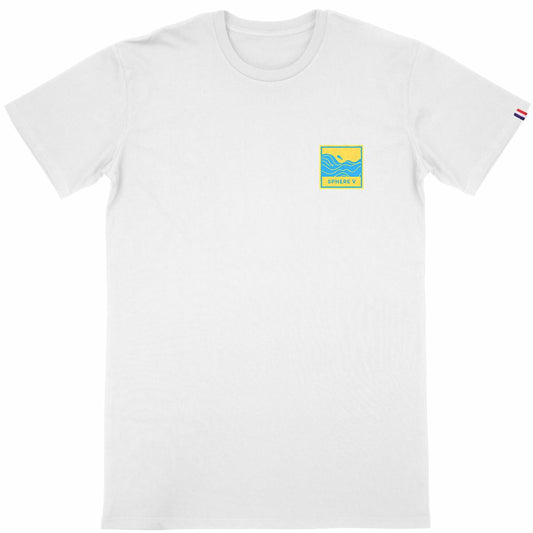 Men's White Organic Cotton French T-Shirt with Yellow Square Logo