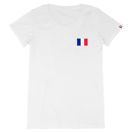 Women's White Organic Cotton French T-Shirt with French Flag