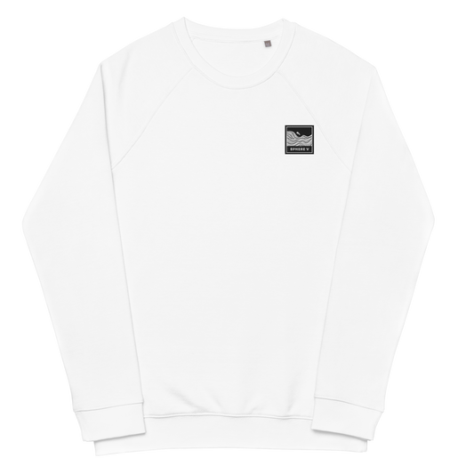 Sphere V embroidered logo on white sweatshirt